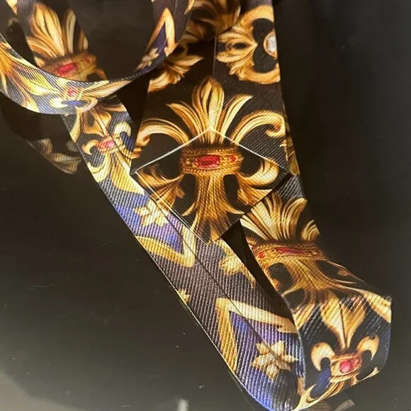 Fleur de Lis Bejeweled Ruby Gold Tie Mans Mens Neckwear Baroque Gift NWT Novelty - Picture 5 of 10